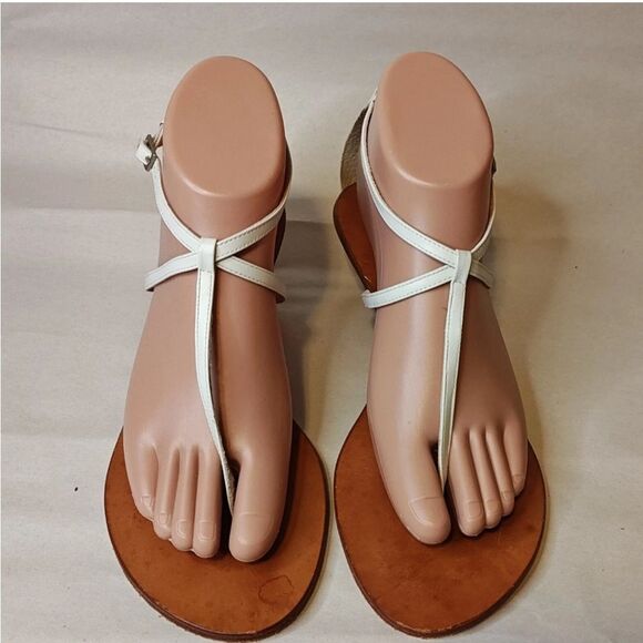 Matisse White Brown Strappy Sandals Kitten Heal Leather Ankle Buckle Size 9 - Picture 3 of 7